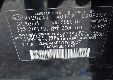 2016 Hyundai Elantra Limited from USA, damaged, VIN KMHDH4AE1GU598027